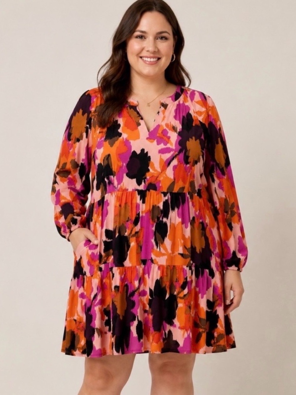 Donna Morgan Dress Women's Size 12 Amelia Flounce Mini Floral Tiered Long Sleeve
